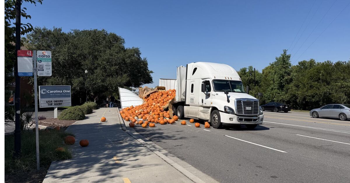 Pumpkins Spill Onto Roadway, Delaying Traffic in Mount Pleasant