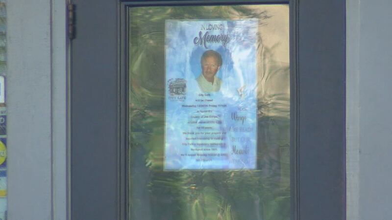 City Café placed a poster on the front door and window announcing Joe Barger's death.