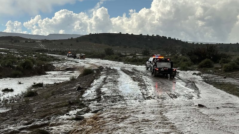 The aftermath of flash flooding in Mexican Springs, New Mexico on the eastern part of the...