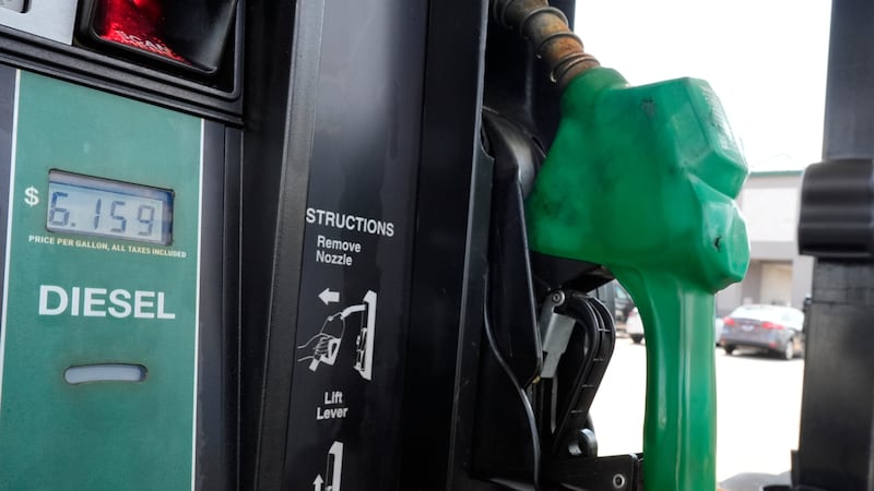 FILE - The price for diesel fuel is displayed on a pump at a gas station Friday, Sept. 4,...