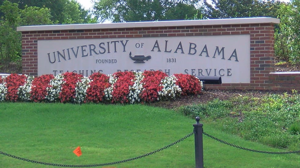 A sign on the campus of the University of Alabama in Tuscaloosa, Ala.