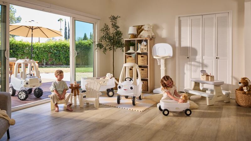 The Little Tikes Cloud Collection includes neutral-colored versions of multiple iconic toys,...