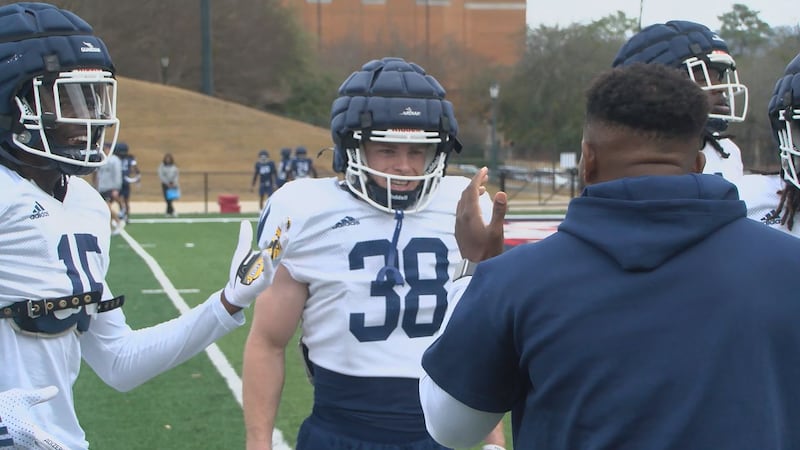 Georgia Southern football players warm up at Samford University's Seibert Field Friday, Dec. 26.