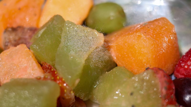 Assorted moldy fruit that needs to be discarded