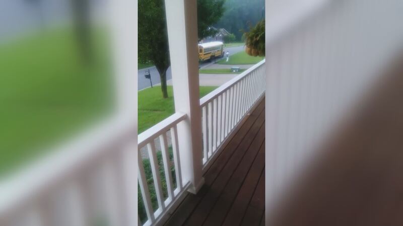 The video shows the bus driver taunting the student before driving away. (Source: Tamra Childers)