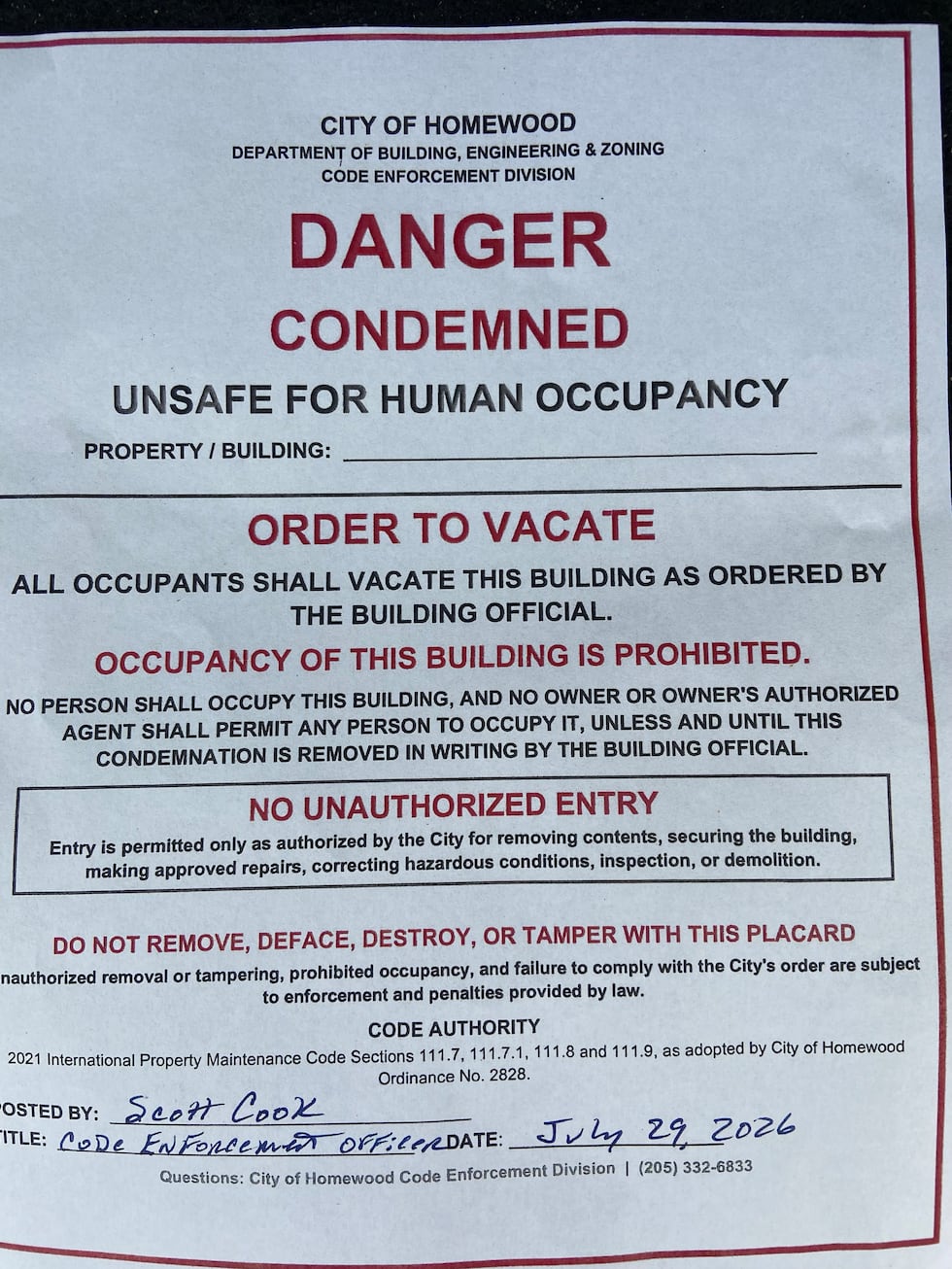 Notices go up from Homewood Code Enforcement condemning most buildings ...