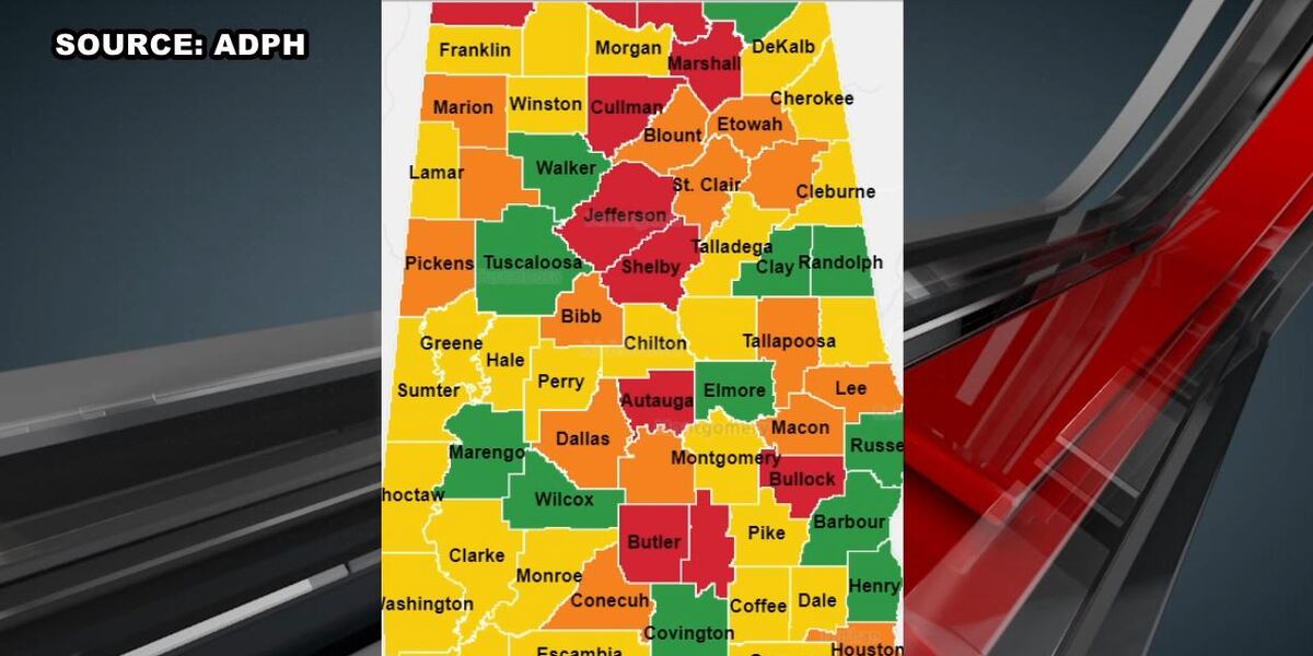 Updated ADPH risk map shows more COVID-19 cases in Alabama