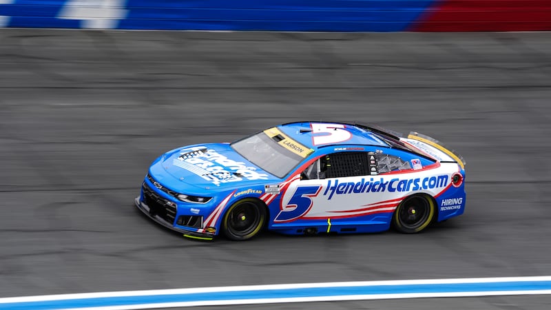Kyle Larson steers through Turn 4 during a NASCAR Cup Series auto race, Sunday, Oct. 11, 2026,...