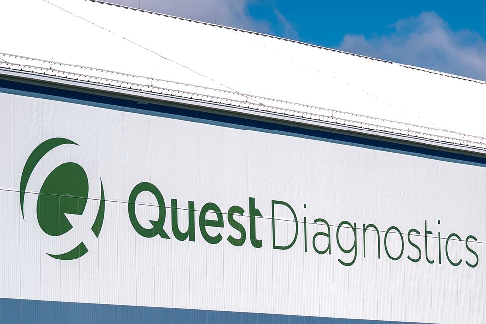 FILE - A Quest Diagnostics logo is seen on May 10, 2025, in East Rutherford, N.J.